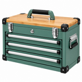 Caja de herramientas 45 x 25 x 30 cm de metal y madera verde con tres cajones