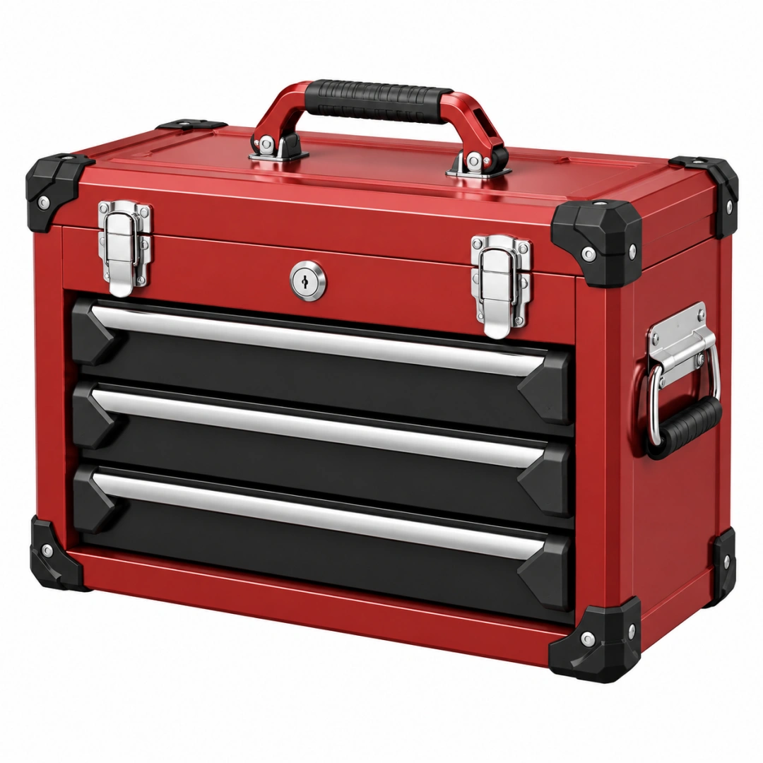 Caja de herramientas 50 cm de acero roja con 3 cajones portátil