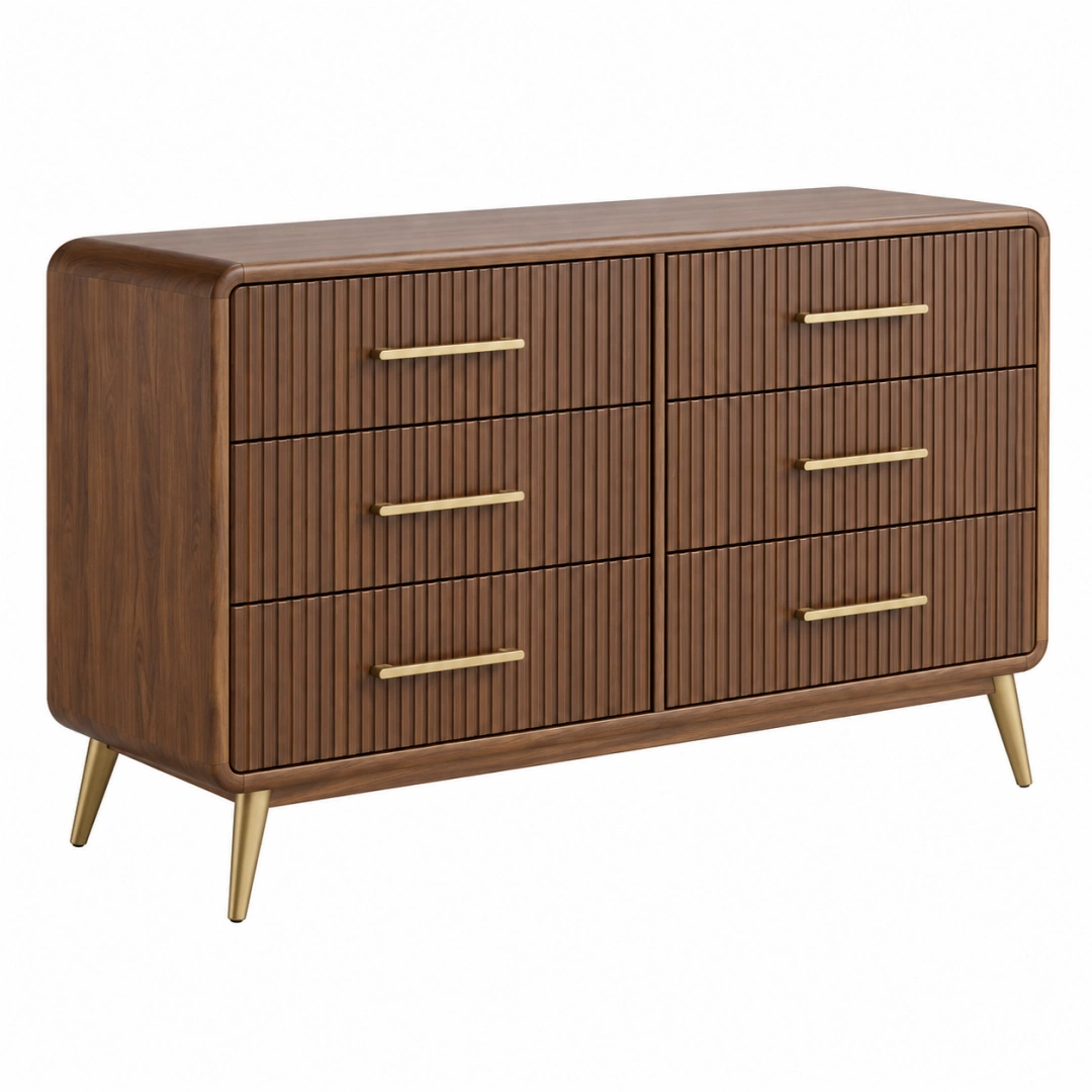 Cómoda 140 x 45 x 85 cm de madera marrón con seis cajones estilo moderno