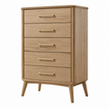 Cómoda 80 x 45 x 120 cm de madera marrón claro con 5 cajones estilo nórdico