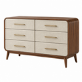 Cómoda 150 x 45 x 85 cm de madera marrón y beige con 6 cajones estilo moderno