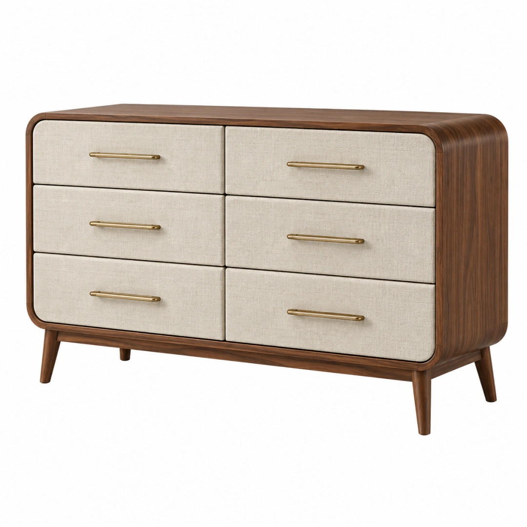 Cómoda 150 x 45 x 85 cm de madera marrón y beige con 6 cajones estilo moderno