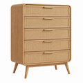 Cómoda 80 x 40 x 120 cm de madera natural y ratán con 5 cajones estilo nórdico