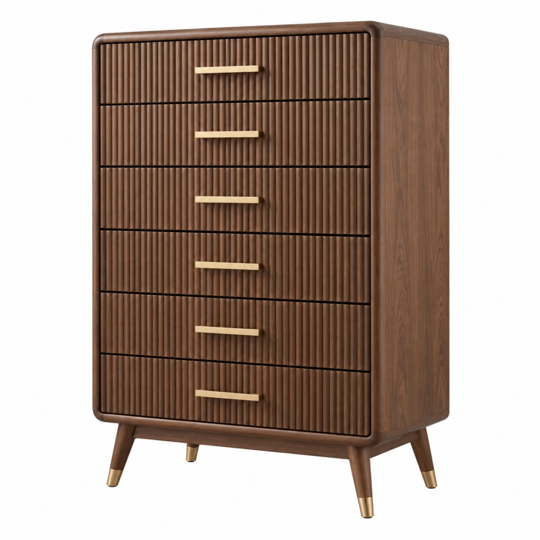 Cómoda de madera 90 x 45 x 130 cm marrón con 6 cajones estilo moderno