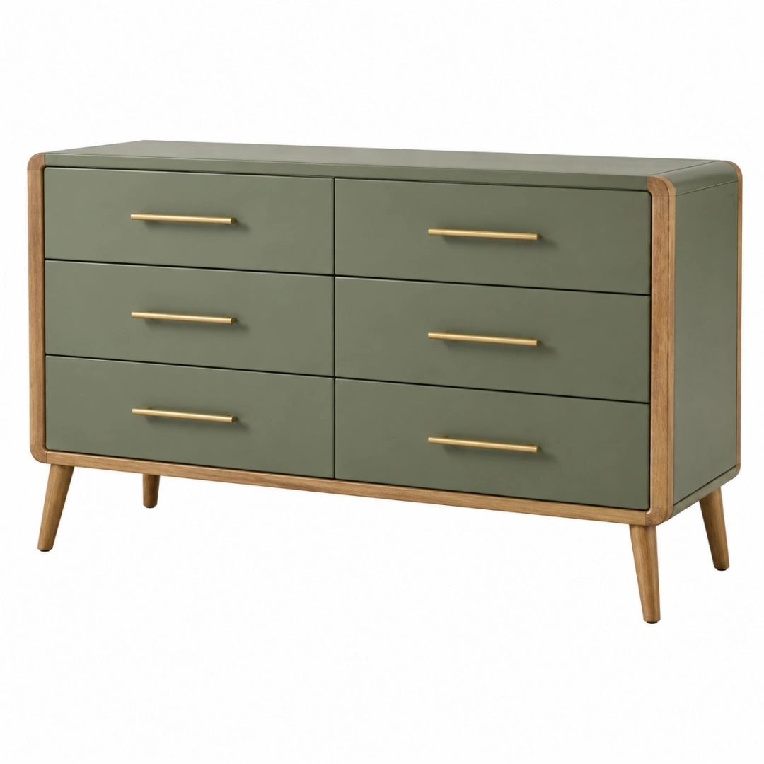 Cómoda 150 x 45 x 85 cm de madera verde con 6 cajones estilo retro