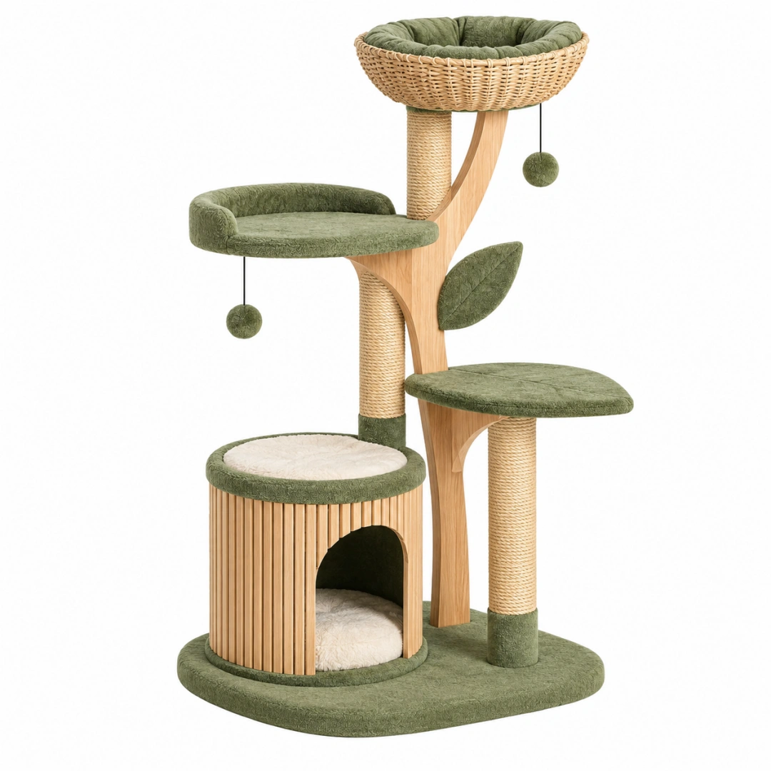 Árbol rascador para gatos 60 x 50 x 150 cm de madera sisal y felpa verde