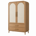 Armario 100 x 55 x 190 cm de madera marrón y tejido beige con 2 puertas 2 cajones estilo retro