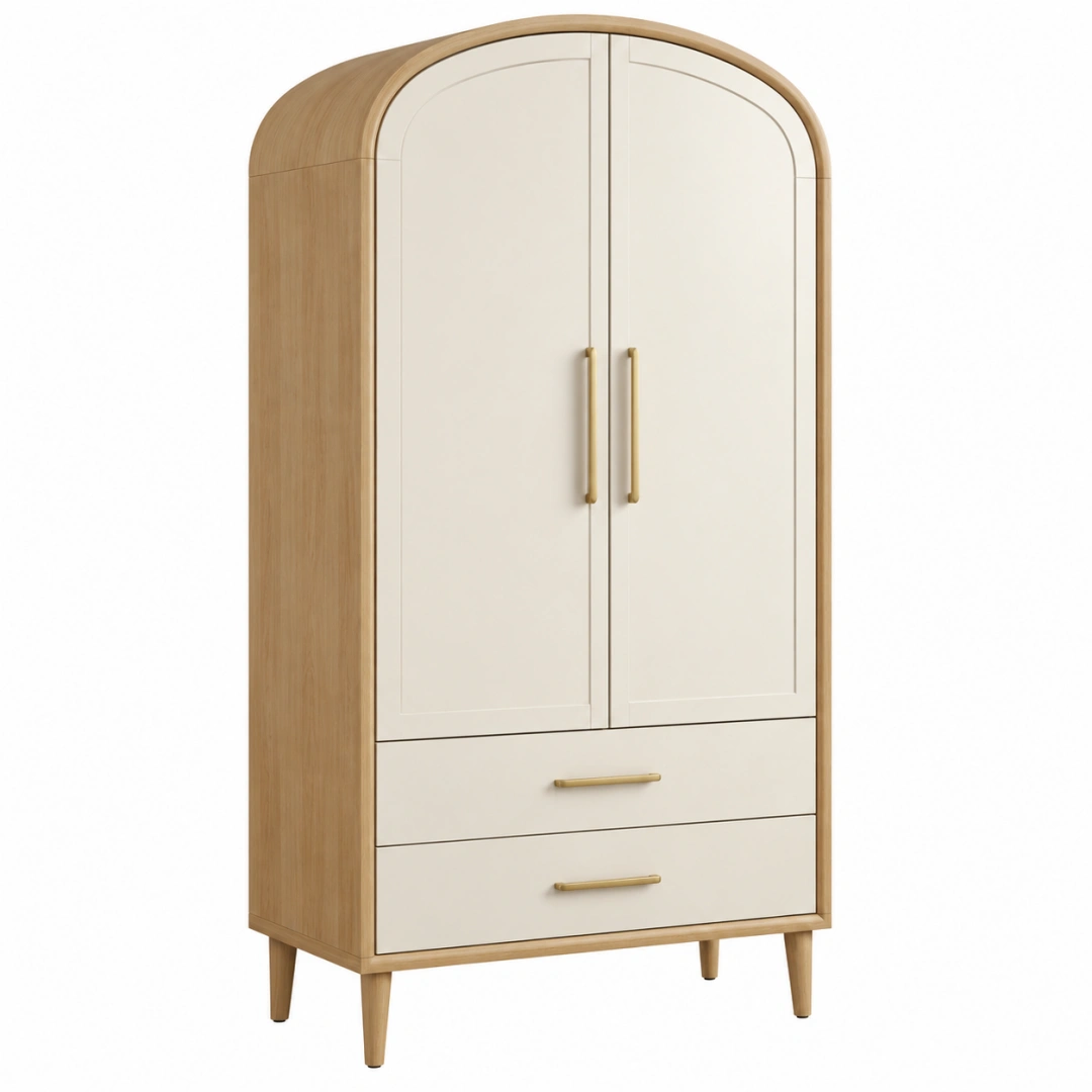 Armario 90 x 50 x 190 cm de madera blanco y roble natural con 2 puertas 2 cajones estilo moderno
