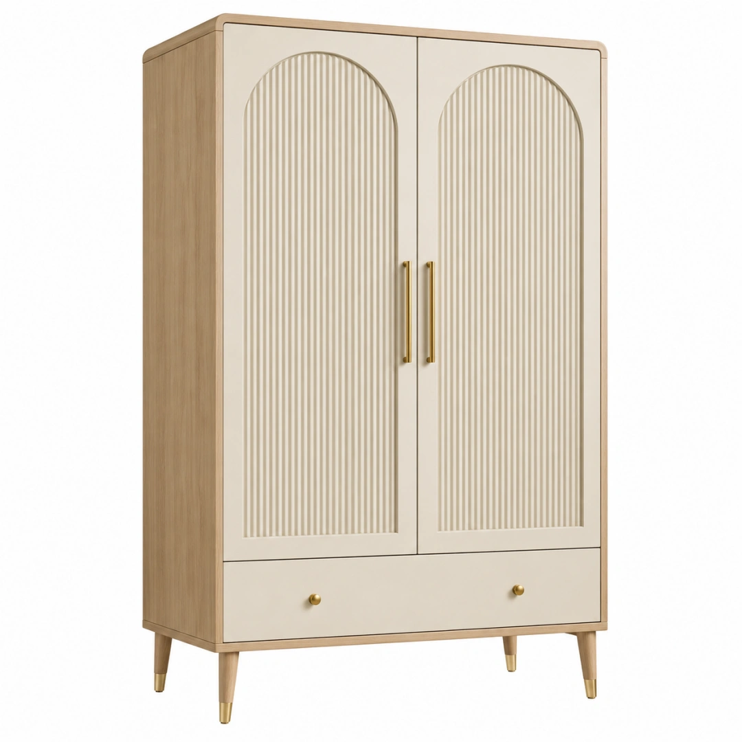 Armario 100 x 50 x 180 cm de madera beige con 2 puertas y cajón estilo moderno