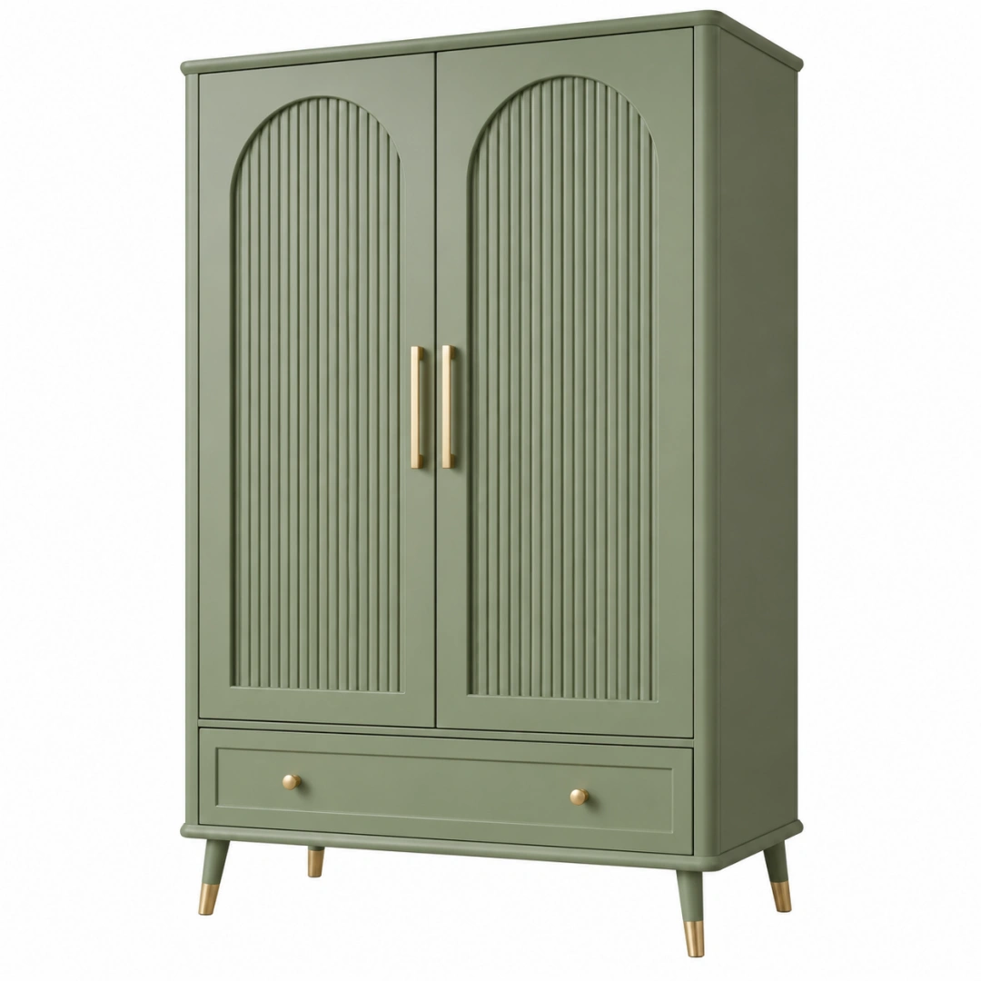 Armario 100 x 55 x 180 cm de madera verde con 2 puertas y cajón estilo retro