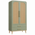 Armario 90 x 50 x 180 cm de madera verde y natural con 2 puertas y 2 cajones