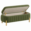 Banco de almacenaje 120 cm tapizado textil verde con patas metálicas estilo moderno