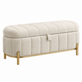 Banco baúl 120 x 45 x 50 cm de tejido bouclé beige con patas metálicas doradas - almacenamiento tapizado
