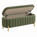 Banco baúl 120 x 45 x 48 cm de bouclé verde con patas metálicas doradas - almacenaje tapizado