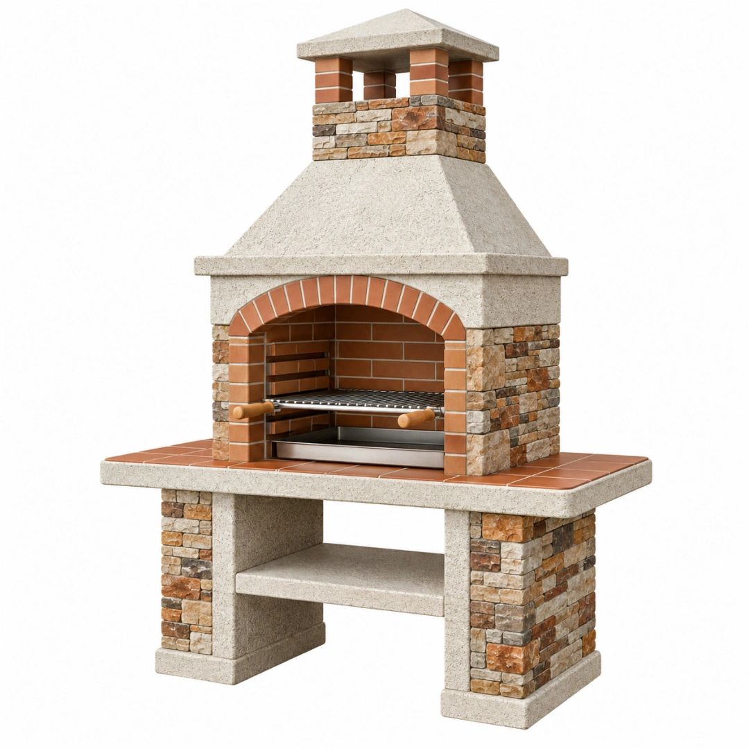 Barbacoa de obra 140 x 70 x 230 cm de hormigón y ladrillo con parrilla para exterior